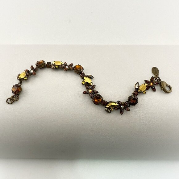 Sorrelli Bracelet Crystal Orange Brown Gold Amber Fall Autumn Rhinestone Signed - Picture 1 of 10